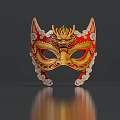 Traditional Chinese Dragon Mask With Red Gold Flame And Cloud Patterns