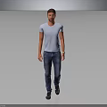 Man Walking In Casual Outfit With Light Blue T Shirt And Jeans