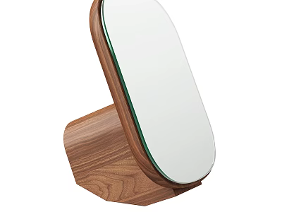 Modern Oval Mirror with Walnut Wooden Base and Smooth Surface Design 3d model