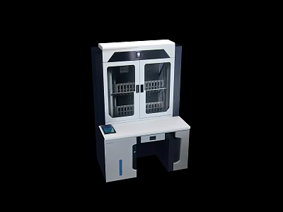 Modern White And Gray Storage Cabinet With Glass Doors Multiple Shelves Workbench 3d model