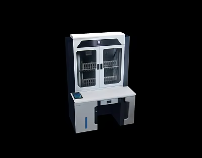 Modern White And Gray Storage Cabinet With Glass Doors Multiple Shelves Workbench 3d model