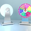 Interactive Colorful Spinning Wheel With Multiple Sections And Red Pointer On Blue Base 3d model