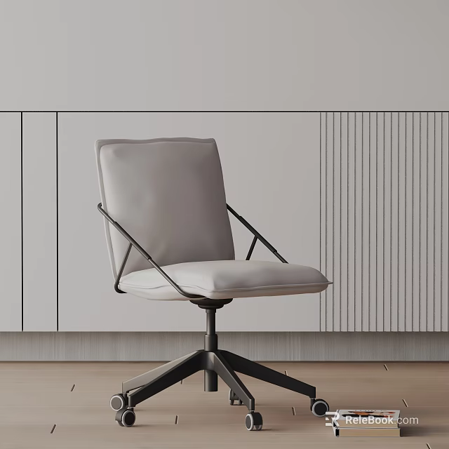 Modern Gray Upholstered Office Chair With Metal Frame And Swivel Base Design 3d model 