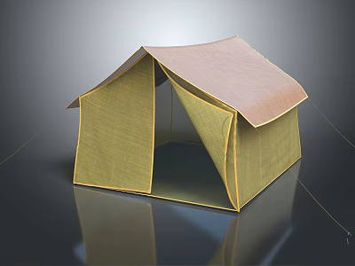 Yellow Canvas Tent With Triangular Roof And Support Ropes For Outdoor Use 3d model