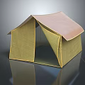 Yellow Canvas Tent With Triangular Roof And Support Ropes For Outdoor Use