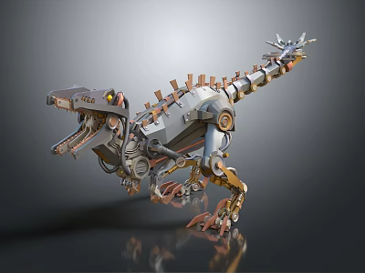 Mechanical Dinosaur With Metal Gears Spiked Back And Sharp Claws 3d model