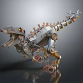 Mechanical Dinosaur With Metal Gears Spiked Back And Sharp Claws 3d model
