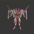 Futuristic Mechanical Robot Character With Pink White Armor Wings And Weapons