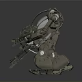 Two Sci Fi Robots With Mechanical Arms And Weaponry On Gray Background