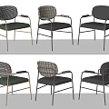 Modern Dining Chairs With Armrests Plaid Fabric Leather Seats And Metal Legs
