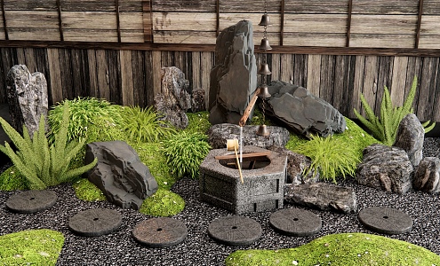 Japanese Landscape Stone Courtyard Sketches Ting Step Micro-terrain Bryophytes Landscaping Flowers and Plants Combination 3d model