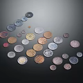 Vintage Coins In Various Colors And Sizes Scattered On Black Background