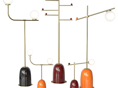 Modern Floor Lamps With Colorful Bases Golden Stands And White Spherical Shades 3d model