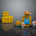 Minecraft Scarecrow Character With Hay Bales And Chickens In Game Scene