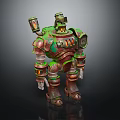Rusty Green Brown Mechanical Robot Character With Armor And Lights 3d model