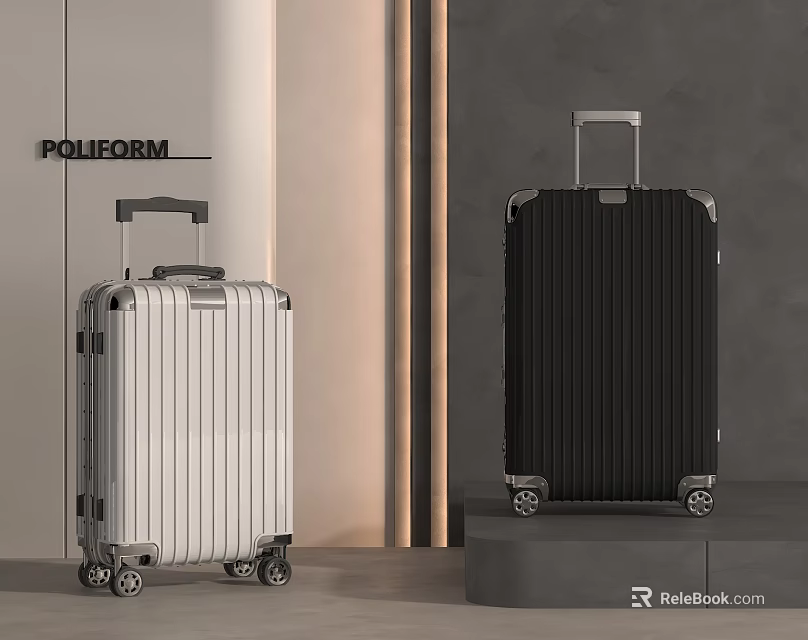 Modern Stylish Silver And Black Suitcases With Trolley Handles And Rolling Wheels 3d model 