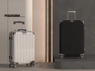 Modern Stylish Silver And Black Suitcases With Trolley Handles And Rolling Wheels 3d model