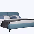 Modern Blue Upholstered Double Bed With Soft Pillows And Cozy Bedding 3d model