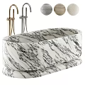 Elegant Modern Marble Bathtub Interior With Polished Brass Faucets And Soft Textile Decor