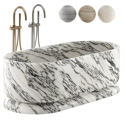 Elegant Modern Marble Bathtub Interior With Polished Brass Faucets And Soft Textile Decor 3d model