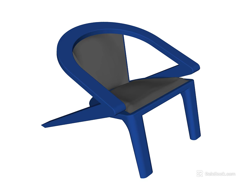 Modern Leisure Chair With Curved Blue Frame And Comfortable Gray Seat Design 3d model 