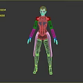 Detailed 3D Female Fantasy Character in Blue Brown Armor with Cloak