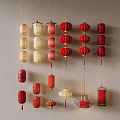 Traditional Colorful Lanterns Hanging On Wall With Various Styles And Shapes