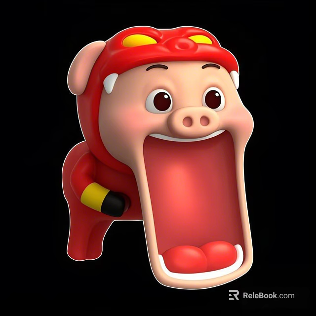 Cartoon Reptile Character With Red Hat Red Clothes Open Mouth Exaggerated Expression 3d model 