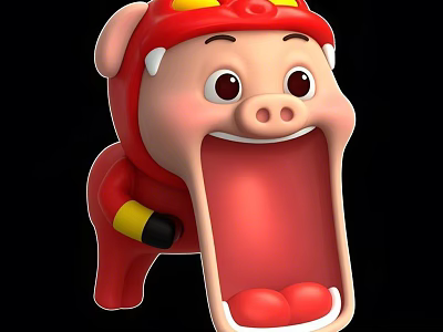 Cartoon Reptile Character With Red Hat Red Clothes Open Mouth Exaggerated Expression 3d model