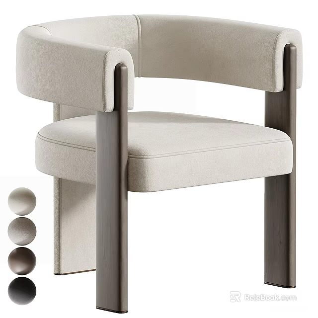 Modern Beige Armchair with Curved Dark Armrests and Comfortable Upholstery 3d model 