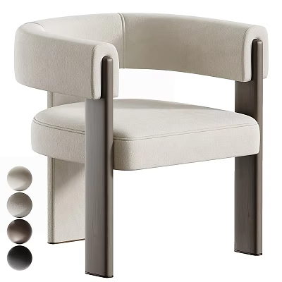 Modern Beige Armchair with Curved Dark Armrests and Comfortable Upholstery 3d model