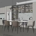 Modern Dining Room Interior With Dining Table Chairs Pendant Lights And Marble Cabinets 3d model