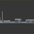 Cartoon Scene Of 3D Industrial Factory Complex With Connected Buildings Chimney And Roof Equipment