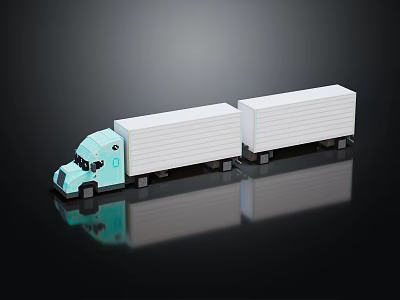 Light Blue Utility Truck With Two White Containers And Reflective Surface 3d model