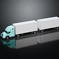 Light Blue Utility Truck With Two White Containers And Reflective Surface