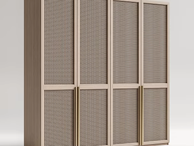 Modern Wooden Wardrobe With Lattice Panel Doors And Minimalist Design Details 3d model