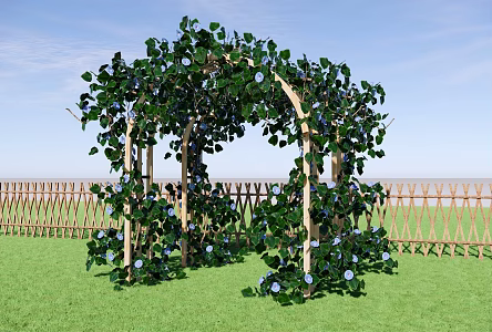 Modern courtyard sketch modern arched flower stand morning glory teng vine climbing plant porch trumpet morning glory flower rattan porch 3d model