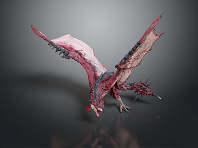 Fierce Red Pink Dragon Creature With Spread Wings And Intricate Spiked Details 3d model