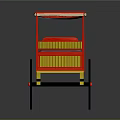 Traditional Red Rickshaw Design With Red Canopy Yellow Wheels And Wooden Frame