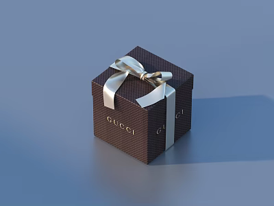 Luxury Gucci Brown Gift Box With White Ribbon Bow And Logo Design 3d model