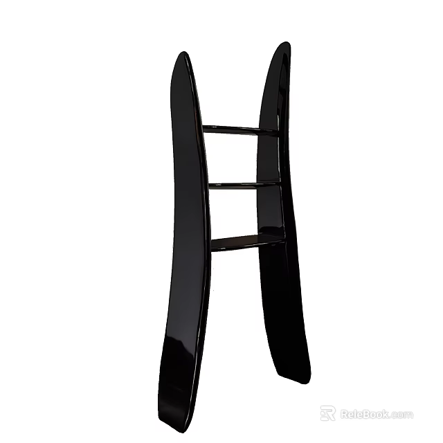 Modern Black Ladder With Curved Sides And Three Horizontal Rungs Design 3d model 