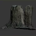 Rustic Wooden Stone Decorative Piece With Tree Stump Shape And Mossy Stone Base 3d model