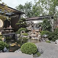 Traditional Chinese Garden Landscape With Pond Koi Fish Rockery Green Plants And Stone Path