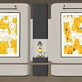 Abstract Painting With Yellow Background And Multiple Cat Figures Displayed On Wall 3d model