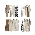 Stylish Hanging Clothes Collection With Dresses Coats Shirts In Neutral Beige Brown White Tones