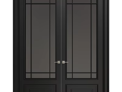 Black Modern Double Doors With Glass Panels And Grid Design 3d model