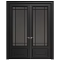 Black Modern Double Doors With Glass Panels And Grid Design 3d model