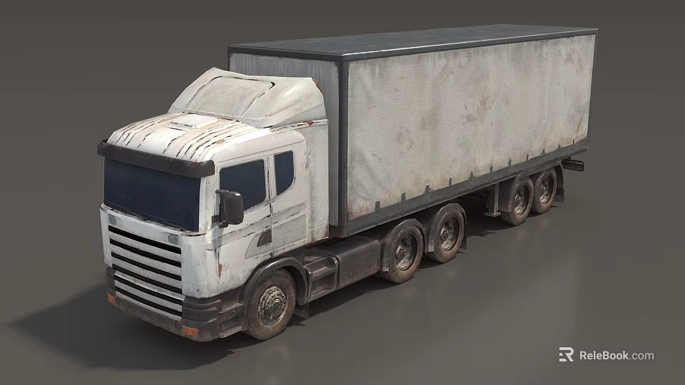 White Commercial Truck With Gray Roof Enclosed Trailer And Black Grille 3d model 