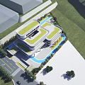 Modern School Building Architectural Design With Green Roof And Landscaped Surroundings