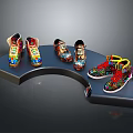 Colorful Patterned Vibrant Shoes Displayed On Curved Stand With Stylish Design